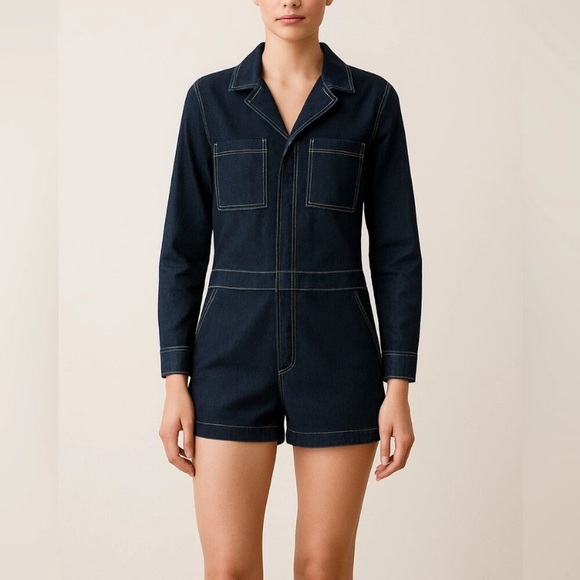 DL1961 Hannah Long Sleeve Romper Jumpsuit Dark Indigo Blue Size XS - Picture 1 of 16